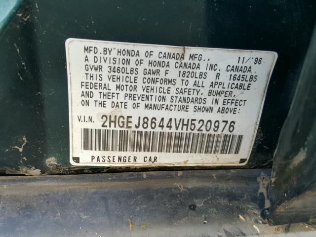 2HGEJ8644VH520976 - 1997 HONDA CIVIC EX მწვანე ფოტო 10