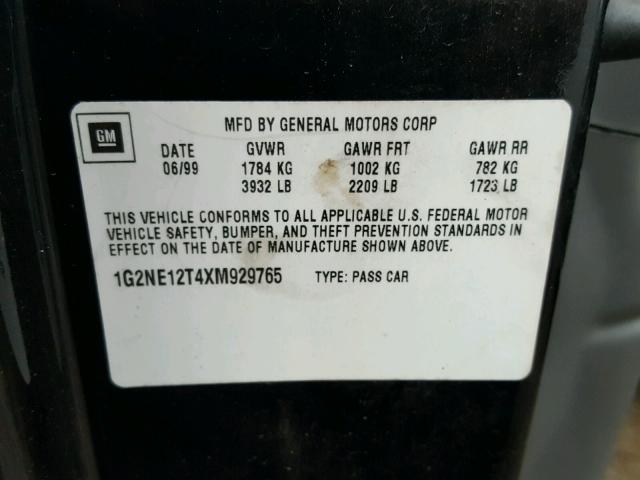 1G2NE12T4XM929765 - 1999 PONTIAC GRAND AM S BLACK photo 10