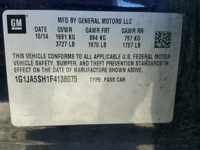 1G1JA5SH1F4138075 - 2015 CHEVROLET SONIC LS 蓝色 照片 10