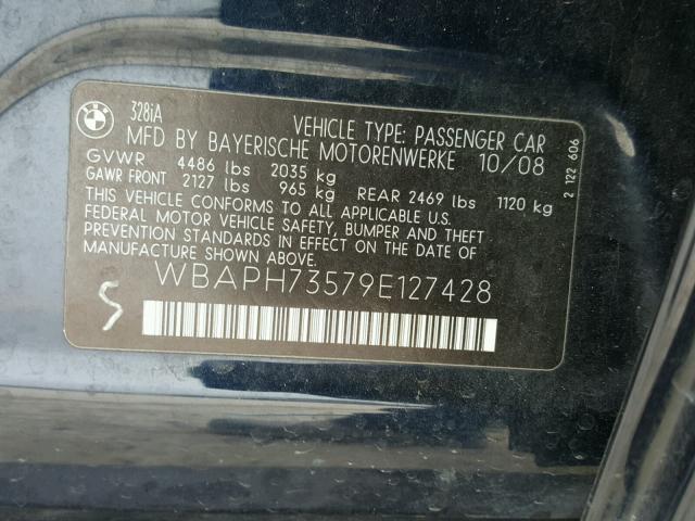 WBAPH73579E127428 - 2009 BMW 328 I BLUE photo 10