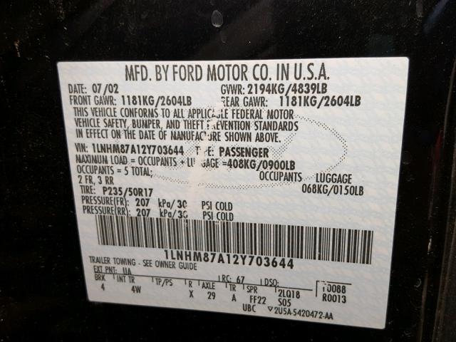 1LNHM87A12Y703644 - 2002 LINCOLN LS 黑色 照片 10