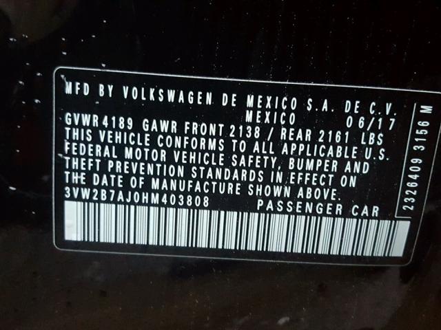 3VW2B7AJ0HM403808 - 2017 VOLKSWAGEN JETTA S Qara foto 10