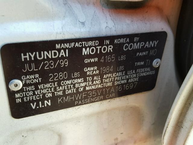 KMHWF35V1YA161697 - 2000 HYUNDAI SONATA GLS WHITE photo 10