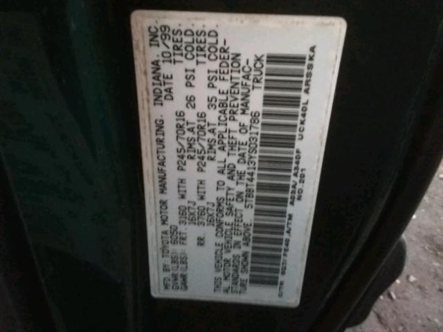 5TBBT4413YS031786 - 2000 TOYOTA TUNDRA ACC GREEN photo 10