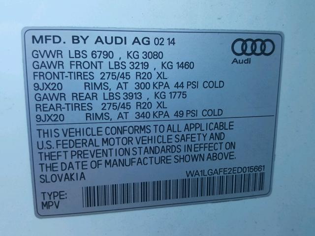 WA1LGAFE2ED015661 - 2014 AUDI Q7 PREMIUM WHITE photo 10