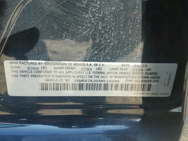 3VWRX7AJ6AM114096 - 2010 VOLKSWAGEN JETTA SE 黑色 照片 10