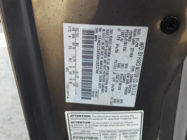 1FMZU34EXWUB52786 - 1998 FORD EXPLORER GRAY photo 10