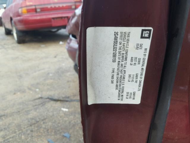 2G4WS52J221288159 - 2002 BUICK CENTURY CU MAROON photo 10