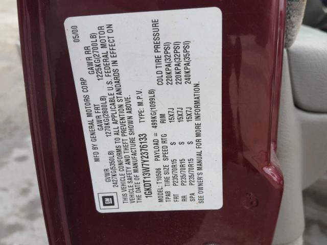 1GKDT13W7Y2376133 - 2000 GMC JIMMY / EN MAROON photo 10