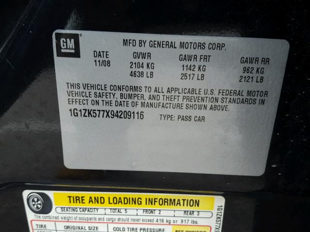 1G1ZK577X94209116 - 2009 CHEVROLET MALIBU LTZ 黑色 照片 10