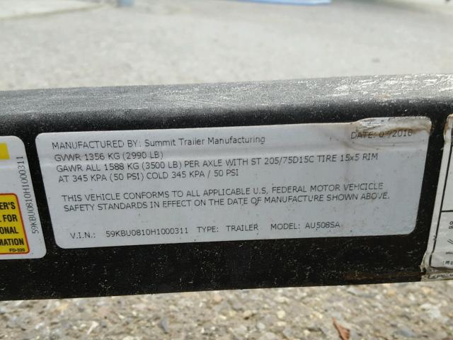 59KBU0810H1000311 - 2017 UTILITY TRAILER BLACK photo 10