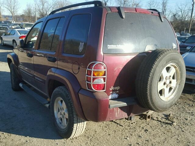 1J4GL58K02W318025 - 2002 JEEP LIBERTY LI MAROON photo 3