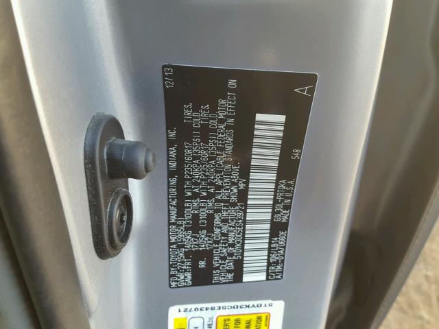 5TDYK3DC5ES439721 - 2014 TOYOTA SIENNA XLE SILVER photo 10