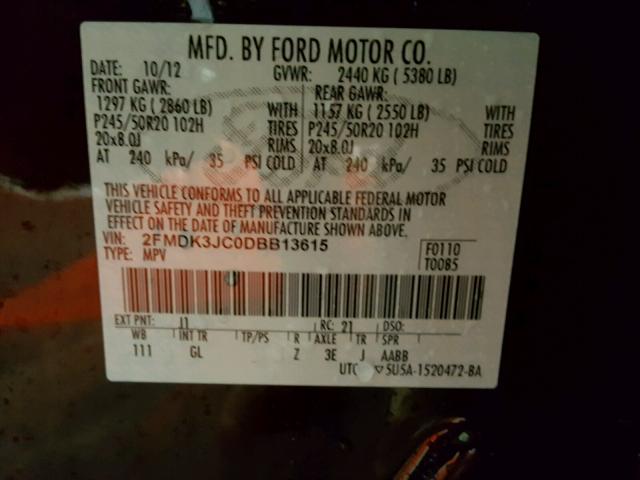 2FMDK3JC0DBB13615 - 2013 FORD EDGE SEL BROWN photo 10