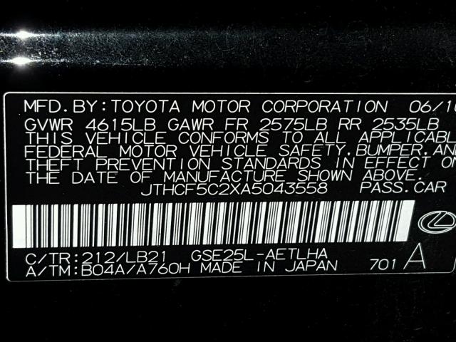 JTHCF5C2XA5043558 - 2010 LEXUS IS 250 BLACK photo 10