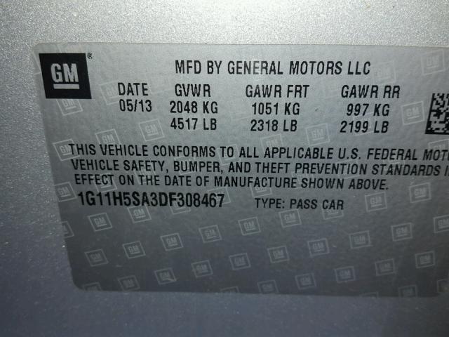 1G11H5SA3DF308467 - 2013 CHEVROLET MALIBU LTZ 银色 照片 10