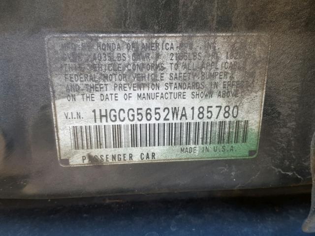 1HGCG5652WA185780 - 1998 HONDA ACCORD EX GREEN photo 10