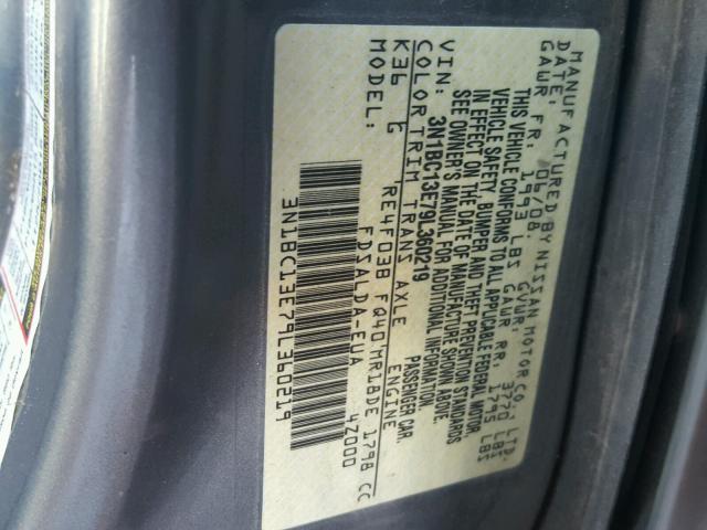 3N1BC13E79L360219 - 2009 NISSAN VERSA S GRAY photo 10