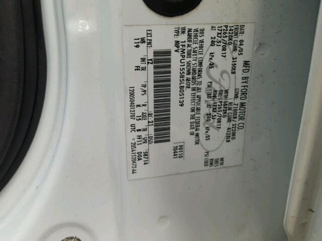 1FMPU15585LB05139 - 2005 FORD EXPEDITION WHITE photo 10