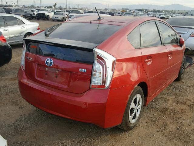 JTDKN3DU2E1783445 - 2014 TOYOTA PRIUS RED photo 4