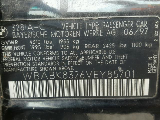 WBABK8326VEY85701 - 1997 BMW 328 IC AUT BLACK photo 10