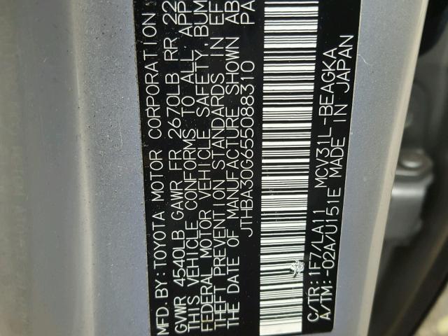 JTHBA30G655088310 - 2005 LEXUS ES 330 SILVER photo 10