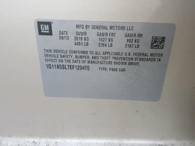 1G11A5SL7EF129470 - 2014 CHEVROLET MALIBU LS 奶油色 照片 10