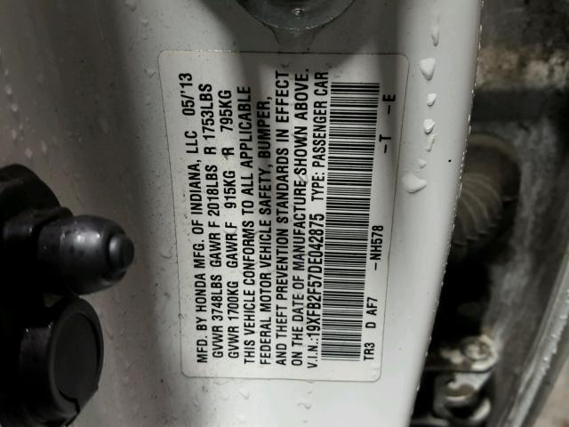 19XFB2F57DE042875 - 2013 HONDA CIVIC LX WHITE photo 10