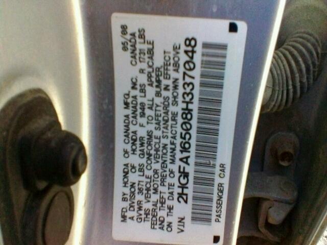 2HGFA16508H337048 - 2008 HONDA CIVIC LX SILVER photo 10