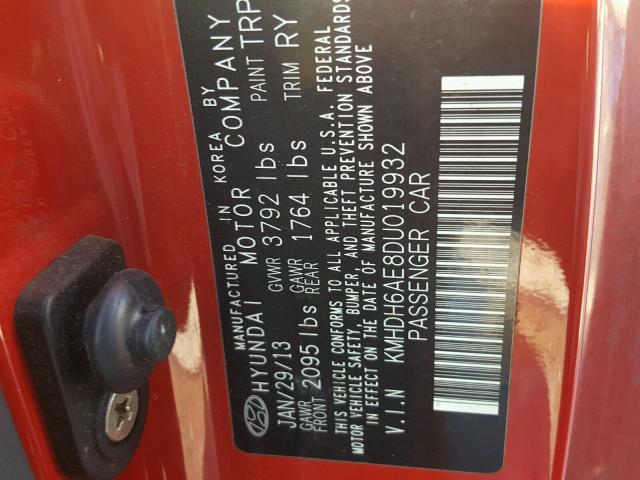 KMHDH6AE8DU019932 - 2013 HYUNDAI ELANTRA CO RED photo 10