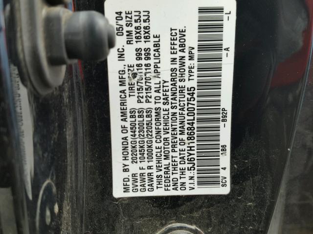 5J6YH18684L007545 - 2004 HONDA ELEMENT EX BLACK photo 10