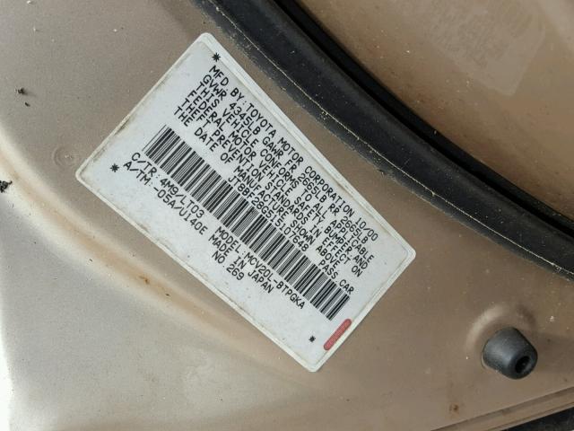 JT8BF28G515107648 - 2001 LEXUS ES 300 GOLD photo 10