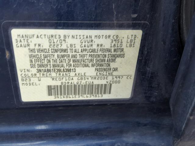 3N1AB61E39L639813 - 2009 NISSAN SENTRA 2.0 BLUE photo 10