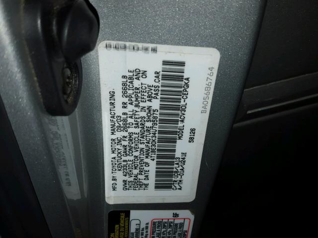 4T1BE30K34U795875 - 2004 TOYOTA CAMRY LE SILVER photo 10