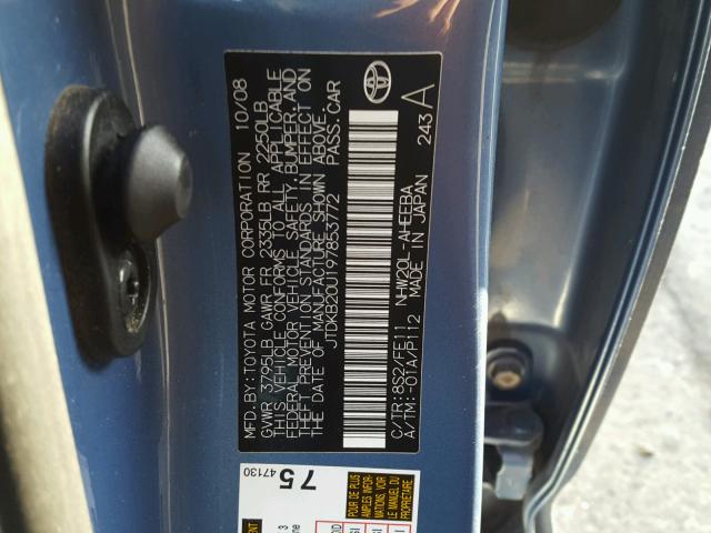 JTDKB20U197853772 - 2009 TOYOTA PRIUS BLUE photo 10