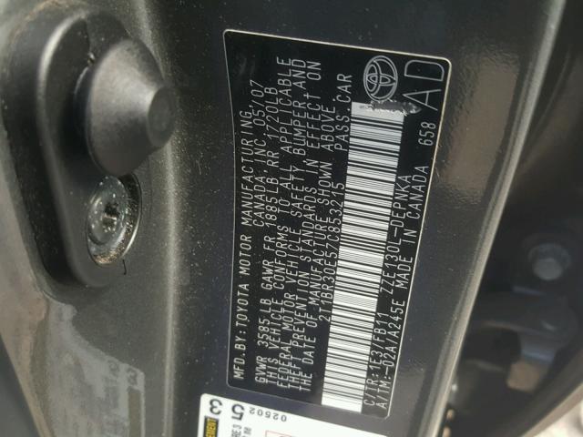 2T1BR30E57C853215 - 2007 TOYOTA COROLLA CE CHARCOAL photo 10