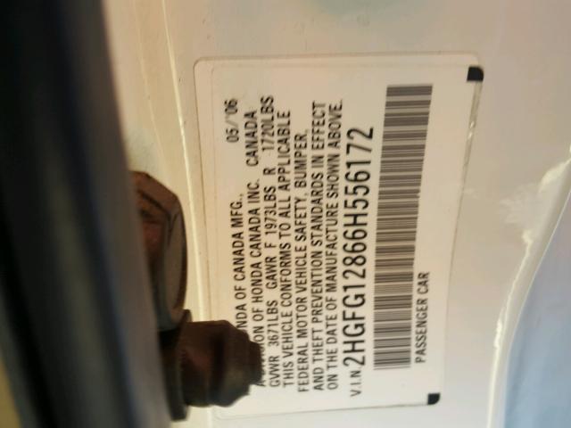 2HGFG12866H556172 - 2006 HONDA CIVIC EX WHITE photo 10
