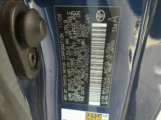 JTKDE167450029207 - 2005 TOYOTA SCION TC BLUE photo 10