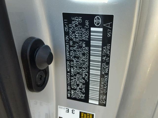 JTKJF5C70B3022308 - 2011 TOYOTA SCION TC 银色 照片 10