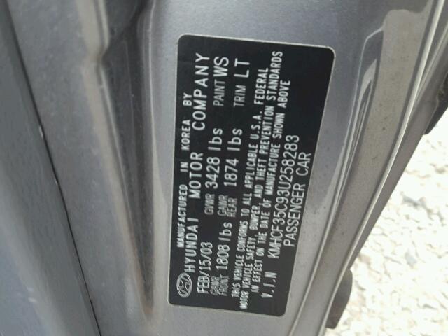 KMHCF35C93U258283 - 2003 HYUNDAI ACCENT L GRAY photo 10