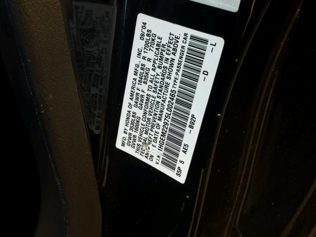 1HGEM22975L002465 - 2005 HONDA CIVIC EX BLACK photo 10