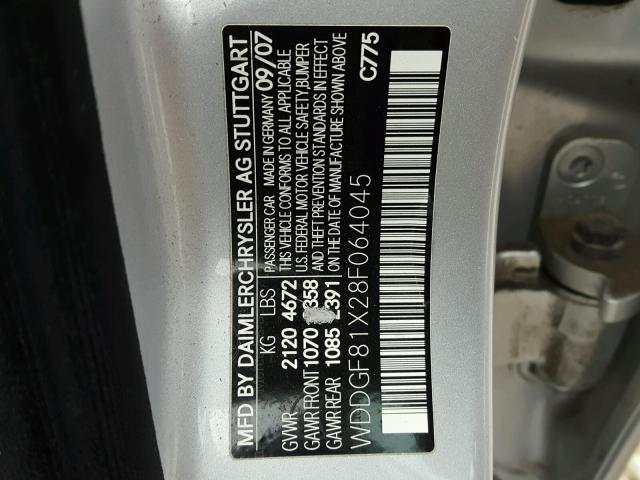 WDDGF81X28F064045 - 2008 MERCEDES-BENZ C 300 4MAT SILVER photo 10