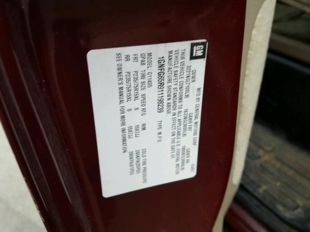 1GNFG65R911198239 - 2001 CHEVROLET EXPRESS G1 MAROON photo 10