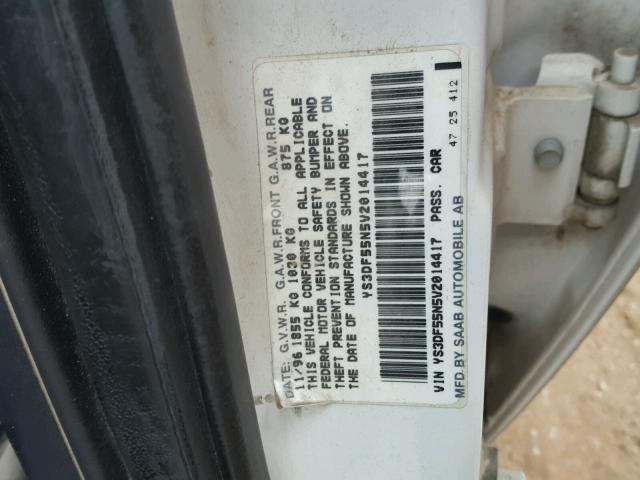 YS3DF55N5V2014417 - 1997 SAAB 900 SE TUR WHITE photo 10