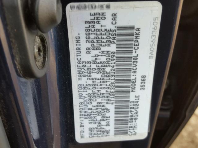 4T1BE32K13U241990 - 2003 TOYOTA CAMRY LE 蓝色 照片 10