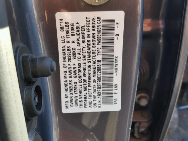 19XFB2F98EE268816 - 2014 HONDA CIVIC EXL GRAY photo 10