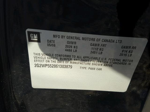 2G2WP552861303879 - 2006 PONTIAC GRAND PRIX BLACK photo 10