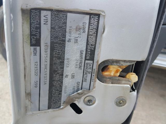 1C3BT56K3HC193734 - 1987 CHRYSLER NEW YORKER 灰色 照片 10