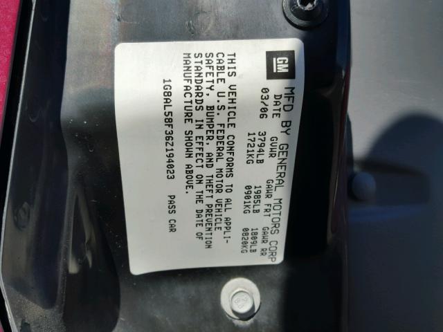 1G8AL58F36Z194023 - 2006 SATURN ION LEVEL Tünd qırmızı foto 10