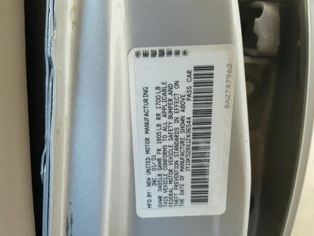 1Y1SK528X1Z436544 - 2001 CHEVROLET GEO PRIZM 银色 照片 10